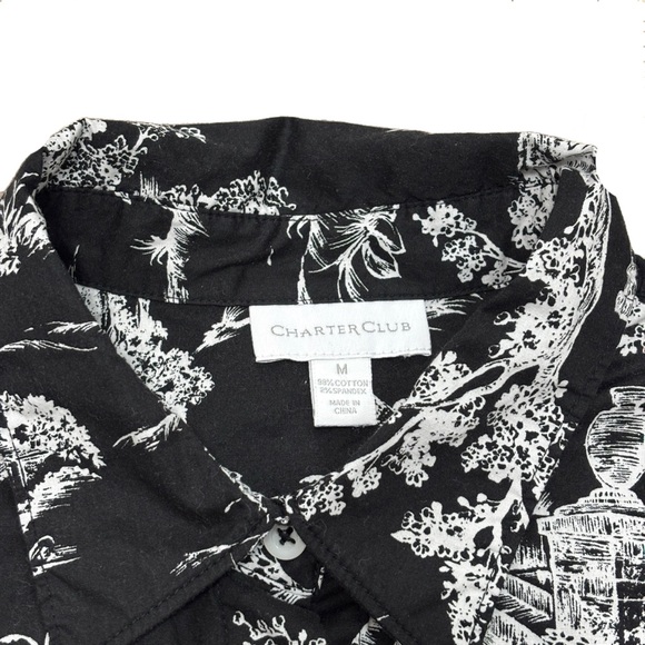 Charter Club Black White Toile Print Button Down Shirt Size M - Picture 3 of 8
